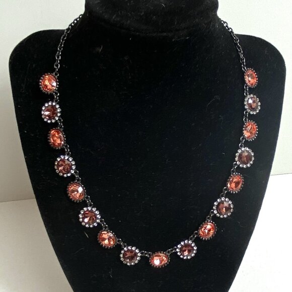 JOAN RIVERS Necklace Orange Coral Crystals Black Chain Whimsigoth Witchy 20” Adj - Picture 1 of 4